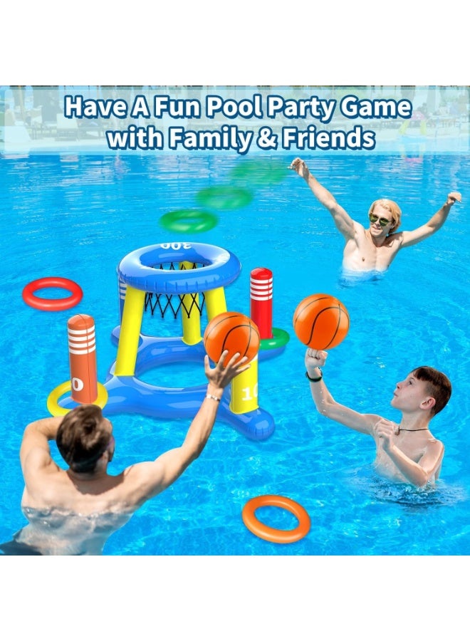 11PCS Pool Toys for Kids Adult, 2in1 Inflatable Pool Floats Basketball Hoop & Ring Game, Swimming Pool Games for Adults and Family, Outdoor Party Poolside Water Toy - Image 5
