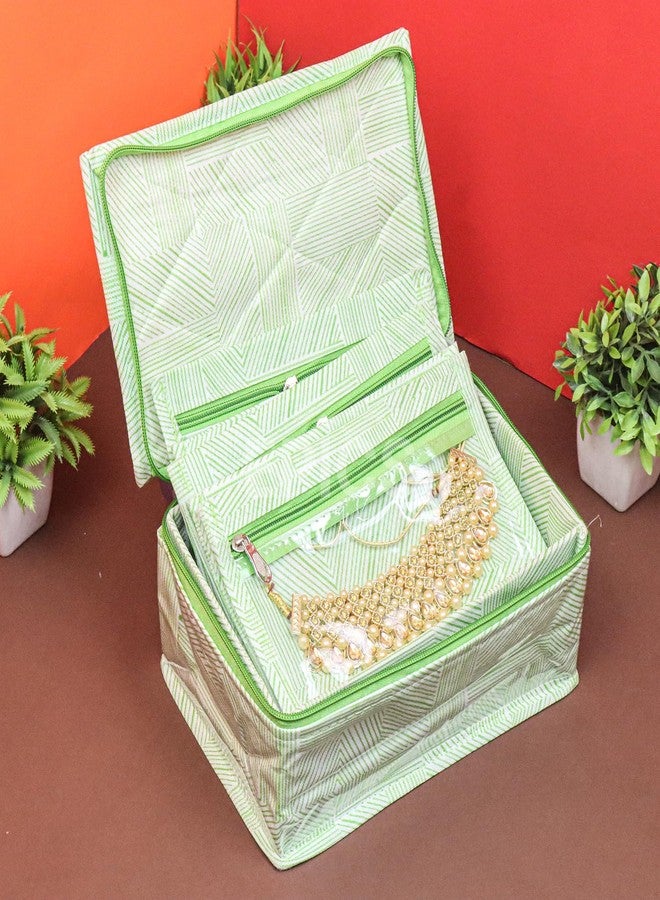 Epics Premium Jewelry Organizer with Transparent Pouches – Non-Woven Fabric, Steel Zipper, Travel-Friendly Jewelry Storage, Ideal for Necklaces, Earrings & Bangles (Green) - Image 1