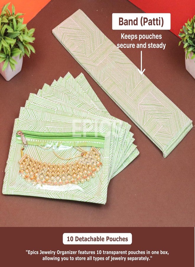 Epics Premium Jewelry Organizer with Transparent Pouches – Non-Woven Fabric, Steel Zipper, Travel-Friendly Jewelry Storage, Ideal for Necklaces, Earrings & Bangles (Green) - Image 5