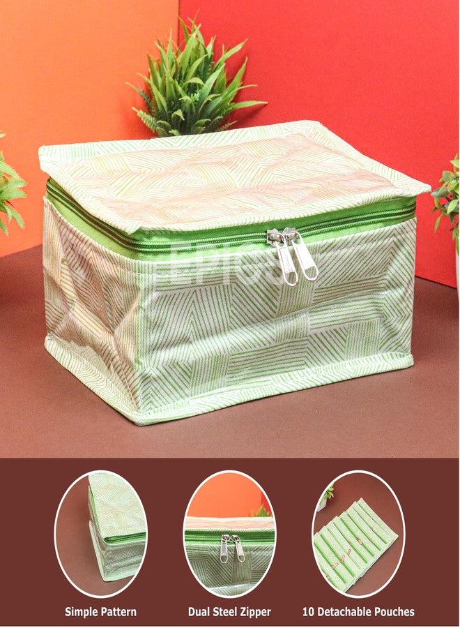 Epics Premium Jewelry Organizer with Transparent Pouches – Non-Woven Fabric, Steel Zipper, Travel-Friendly Jewelry Storage, Ideal for Necklaces, Earrings & Bangles (Green) - Image 3