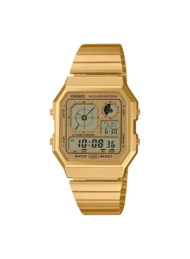 CASIO Unisex Stainless Steel Digital Watch A130WEG-9ADF - 33.9 mm