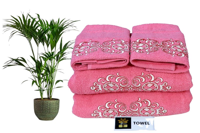 COMFIGIFTS 100% Cotton 4 Piece Towel Set | 2 Bath Towels & 2 Hand Towels | 370 GSM | Soft, Absorbent, Lightweight Towels with Computerized Embroidery - Image 1