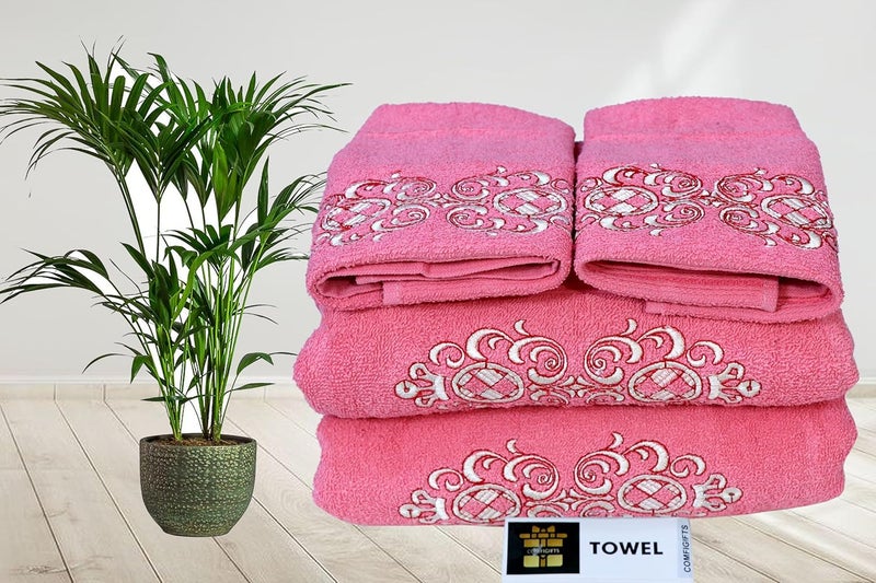 COMFIGIFTS 100% Cotton 4 Piece Towel Set | 2 Bath Towels & 2 Hand Towels | 370 GSM | Soft, Absorbent, Lightweight Towels with Computerized Embroidery - Image 2