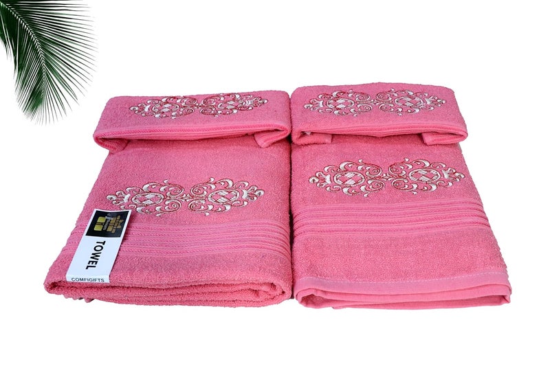 COMFIGIFTS 100% Cotton 4 Piece Towel Set | 2 Bath Towels & 2 Hand Towels | 370 GSM | Soft, Absorbent, Lightweight Towels with Computerized Embroidery - Image 3