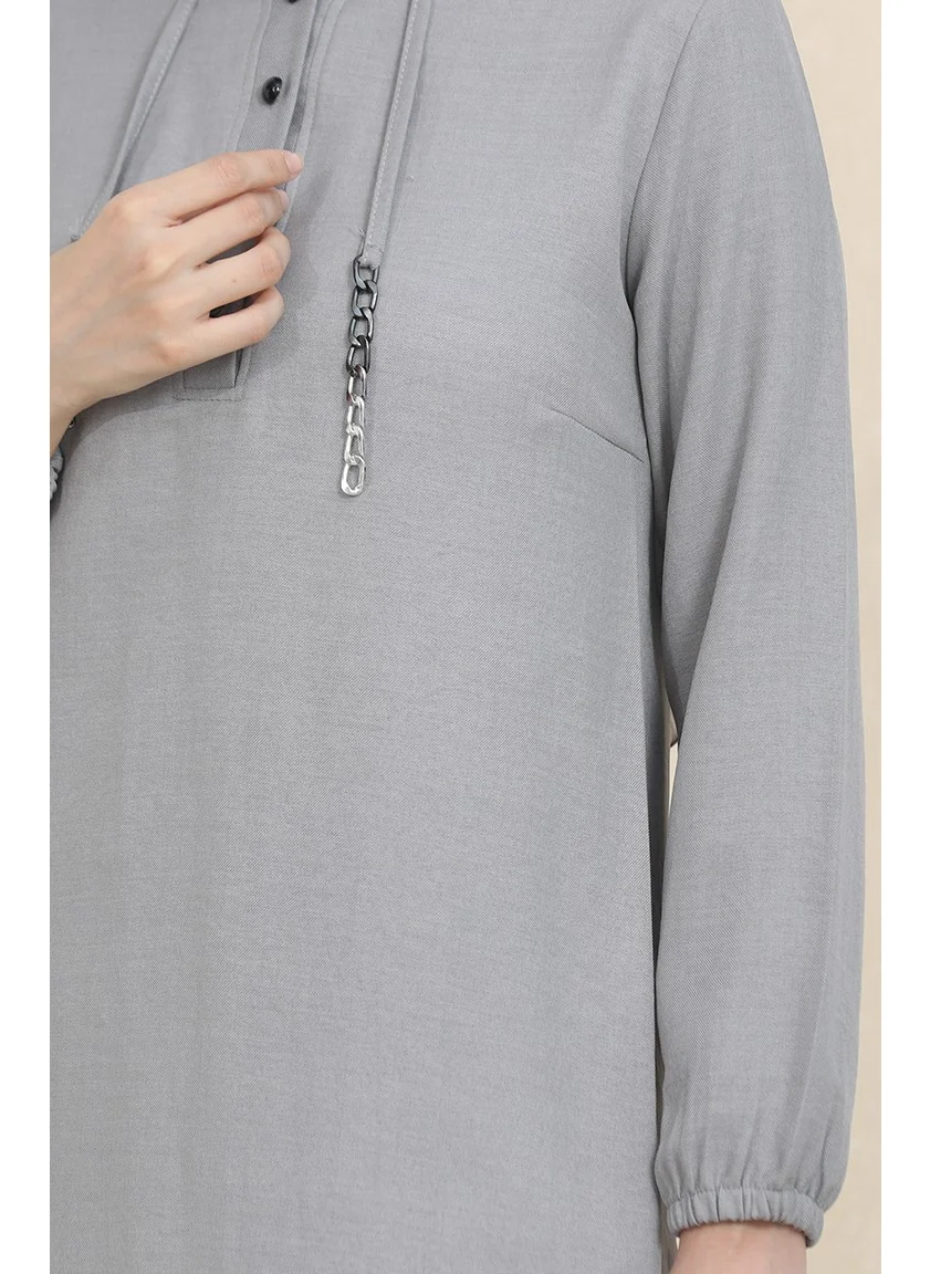 Sefa Merve Button Detailed Tunic Trousers Two Piece Suit 1004-05 Gray