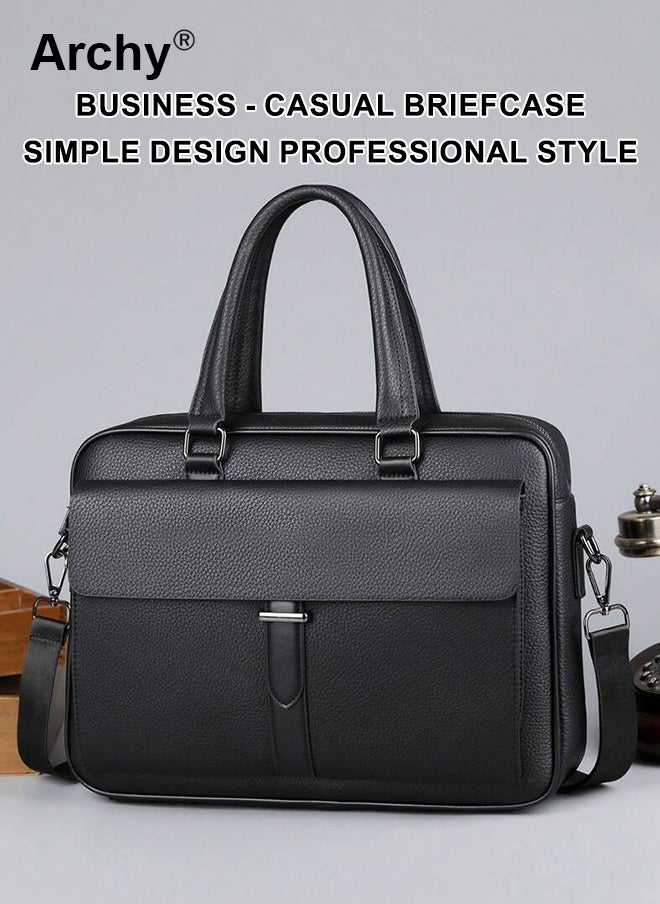 Men's Crossbody Briefcase - Slim PU Leather Work Bag with Adjustable Strap, Multi-Pocket Design for Office & Travel
