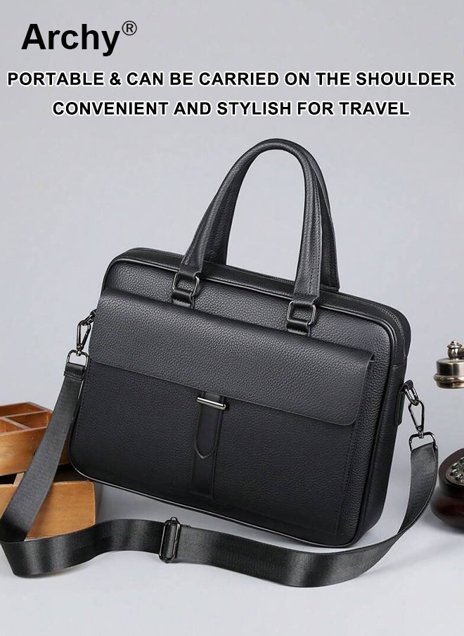 Archy Men's Crossbody Briefcase - Slim PU Leather Work Bag with Adjustable Strap, Multi-Pocket Design for Office & Travel  - Image 2