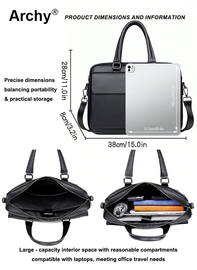 Archy Men's Crossbody Briefcase - Slim PU Leather Work Bag with Adjustable Strap, Multi-Pocket Design for Office & Travel  - Image 5