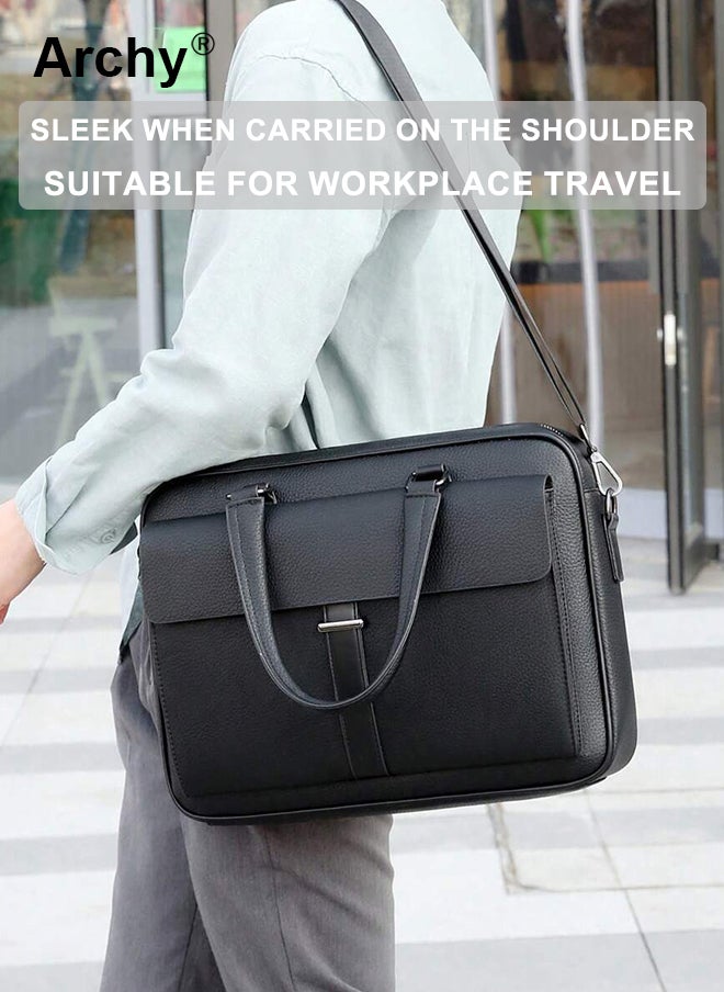 Archy Men's Crossbody Briefcase - Slim PU Leather Work Bag with Adjustable Strap, Multi-Pocket Design for Office & Travel  - Image 3