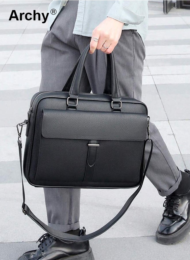 Archy Men's Crossbody Briefcase - Slim PU Leather Work Bag with Adjustable Strap, Multi-Pocket Design for Office & Travel  - Image 4