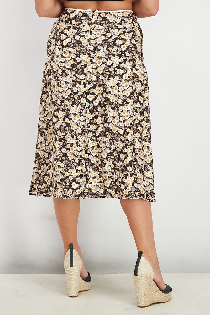 STELLA MCCARTNEY تنورة ميدي مزينة بالأزهار للنساء، مزيج بني وأبيض - Image 3