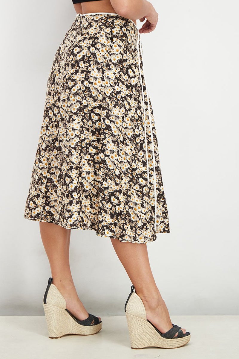 STELLA MCCARTNEY تنورة ميدي مزينة بالأزهار للنساء، مزيج بني وأبيض - Image 2