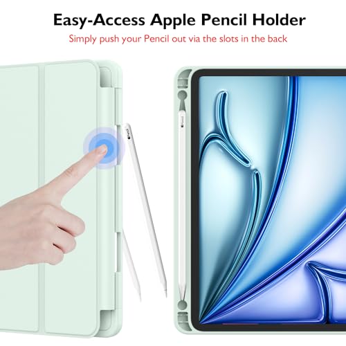 iMieet iPad Air 11 Inch Case M3(2025) / M2 (2024), iPad Air 5th/4th Generation Case 2022/2020 10.9 Inch with Pencil Holder,Trifold Stand Smart Case with Soft TPU Back(Pale Green) - Image 3