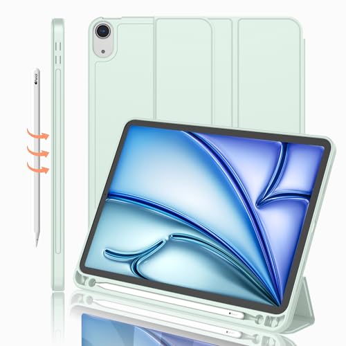 iMieet iPad Air 11 Inch Case M3(2025) / M2 (2024), iPad Air 5th/4th Generation Case 2022/2020 10.9 Inch with Pencil Holder,Trifold Stand Smart Case with Soft TPU Back(Pale Green) - Image 1