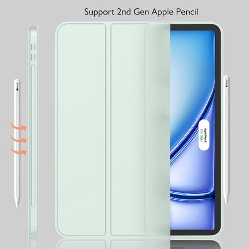 iMieet iPad Air 11 Inch Case M3(2025) / M2 (2024), iPad Air 5th/4th Generation Case 2022/2020 10.9 Inch with Pencil Holder,Trifold Stand Smart Case with Soft TPU Back(Pale Green) - Image 2