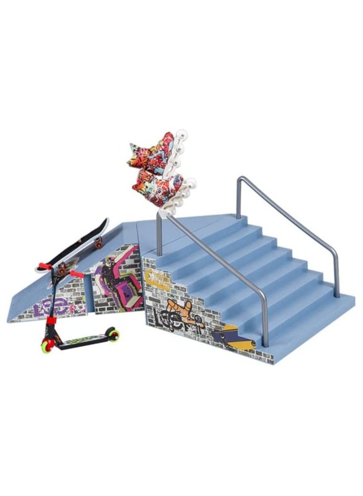 Excefore Finger Skateboard Ramp Set 7Pcs Combined Mini Desktop Finger Skate Park Kit Stair and Handrails Parts Includes Finger Pedal Skateboard for Fingerboard Training Education Interactive Game - Image 1