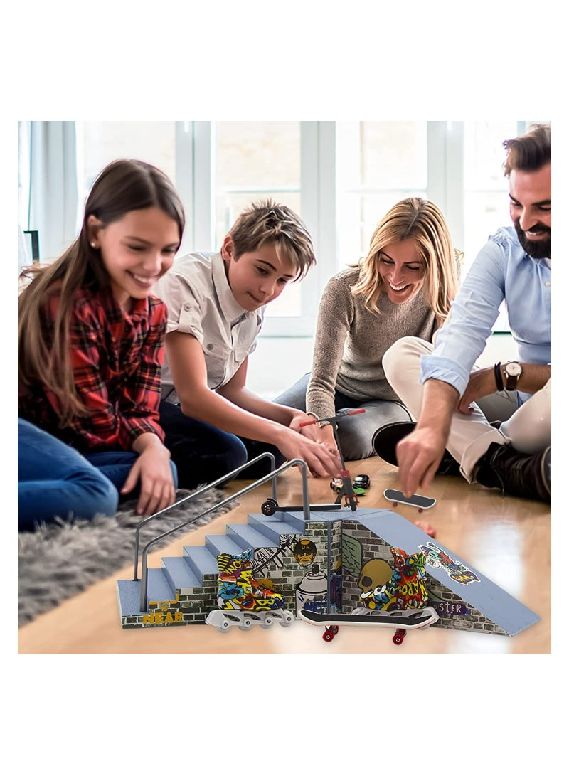 Excefore Finger Skateboard Ramp Set 7Pcs Combined Mini Desktop Finger Skate Park Kit Stair and Handrails Parts Includes Finger Pedal Skateboard for Fingerboard Training Education Interactive Game - Image 3