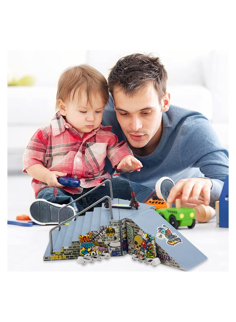 Excefore Finger Skateboard Ramp Set 7Pcs Combined Mini Desktop Finger Skate Park Kit Stair and Handrails Parts Includes Finger Pedal Skateboard for Fingerboard Training Education Interactive Game - Image 2