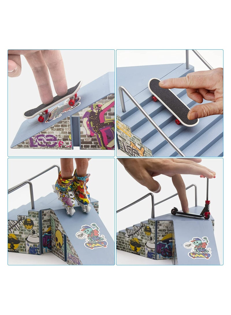 Excefore Finger Skateboard Ramp Set 7Pcs Combined Mini Desktop Finger Skate Park Kit Stair and Handrails Parts Includes Finger Pedal Skateboard for Fingerboard Training Education Interactive Game - Image 5