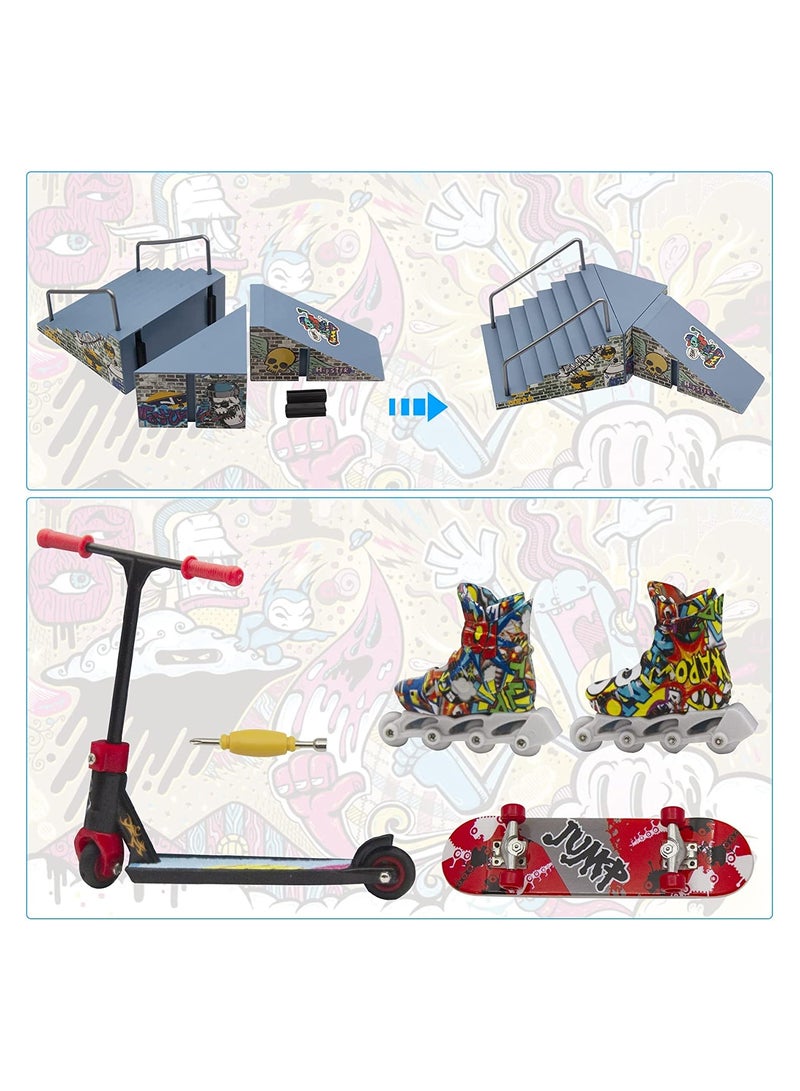 Excefore Finger Skateboard Ramp Set 7Pcs Combined Mini Desktop Finger Skate Park Kit Stair and Handrails Parts Includes Finger Pedal Skateboard for Fingerboard Training Education Interactive Game - Image 4