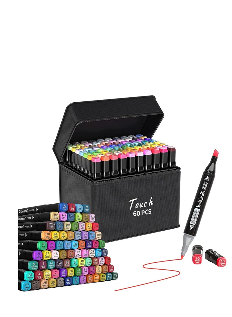 مجموعة أقلام تحديد للأعمال الفنية الدائمة من جيلانتي، 60 لون، أقلام تحديد للرسم الجرافيكي، أقلام رسم برأسين للتصميم، الرسم، الجرافيتي، التلوين، التحديد، التظليل (60) - Image 1