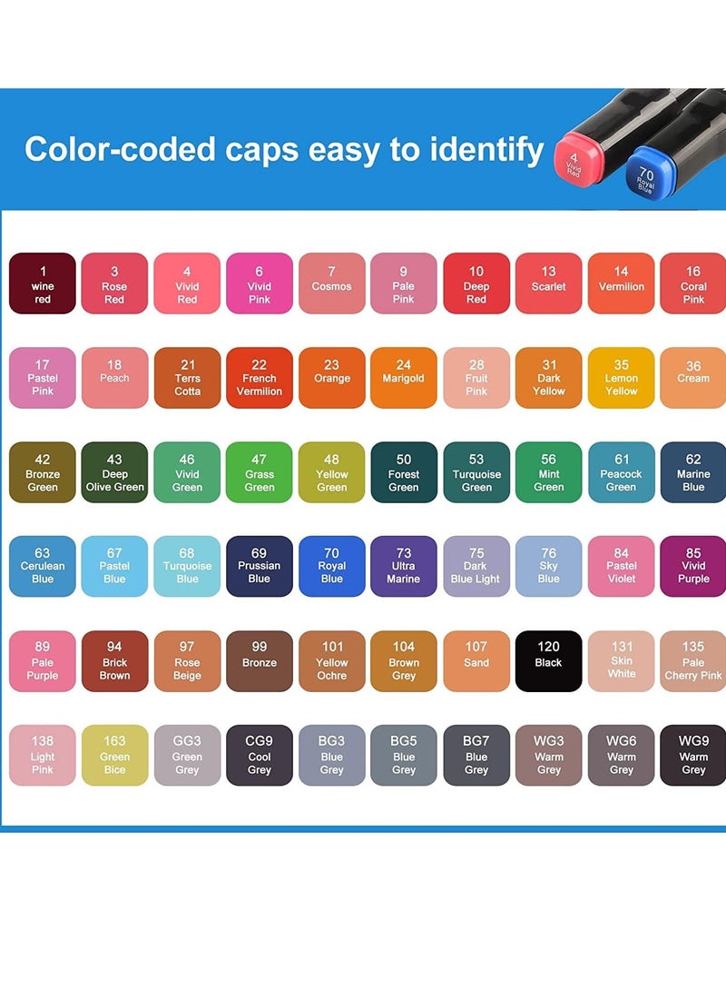 مجموعة أقلام تحديد للأعمال الفنية الدائمة من جيلانتي، 60 لون، أقلام تحديد للرسم الجرافيكي، أقلام رسم برأسين للتصميم، الرسم، الجرافيتي، التلوين، التحديد، التظليل (60) - Image 2