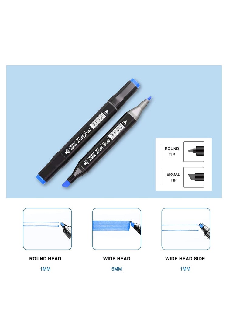 مجموعة أقلام تحديد للأعمال الفنية الدائمة من جيلانتي، 60 لون، أقلام تحديد للرسم الجرافيكي، أقلام رسم برأسين للتصميم، الرسم، الجرافيتي، التلوين، التحديد، التظليل (60) - Image 3