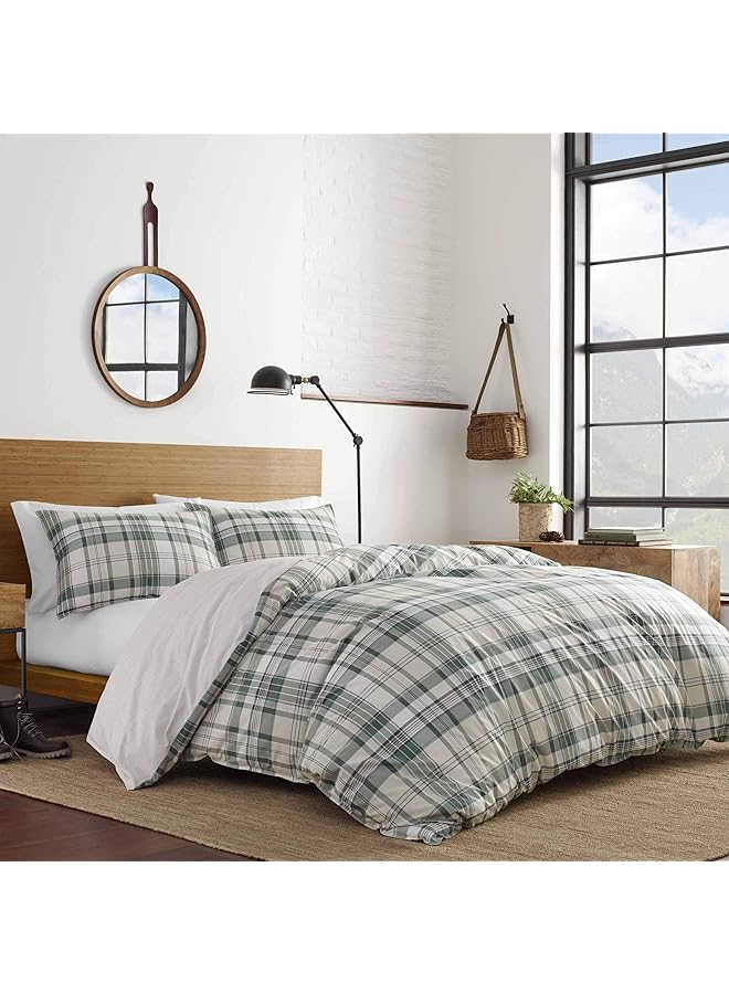 Eddie Bauer Twin Duvet Cover Set Cotton Reversible Bedding With Matching Sham Plaid Home Decor For All Seasons Timbers Evergreen Twin  - Image 2