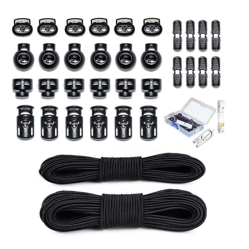 Goodtimes 34 Pcs Cord Locks End Spring Toggle Stopper Zipper Pull Ends Fastener Buttons with 18 Yard Elastic Bungee Cord Stretch String for Drawstring Shoelaces Pants Backpack Bags Luggage DIY Crafting