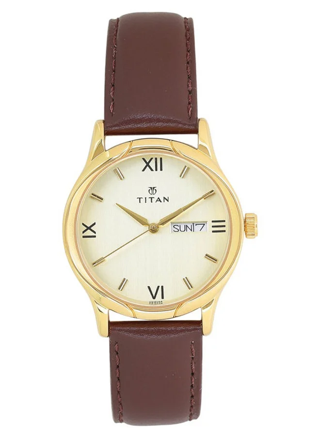 تيتان Leather Analog Wrist Watch 1580YL05