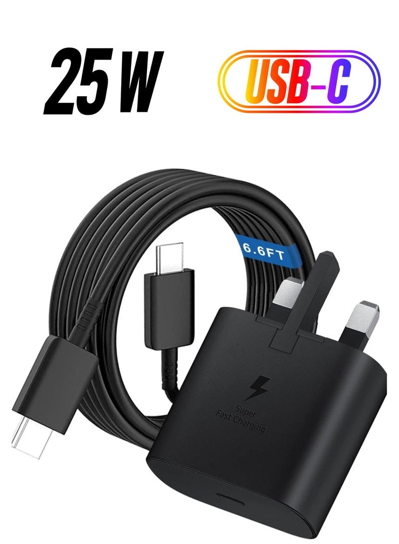 شاحن سريع 25 واط USB C لسامسونج، شاحن جدار USB C مع كابل USB C بطول 2 متر لهاتف سامسونج جالاكسي S23 ألترا/S23+/S23/S22 ألترا/S22+/S22/S21 ألترا/S21+/S21/S20 - Image 1