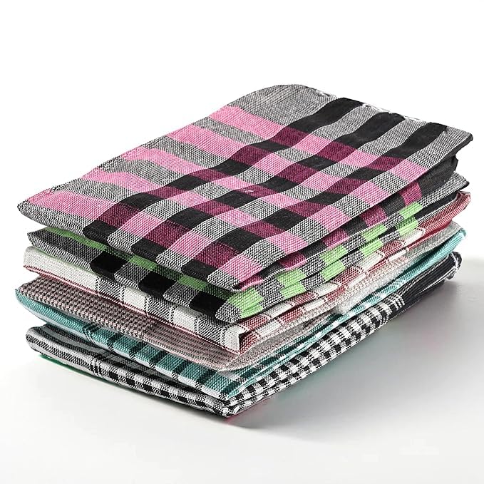 Cotton Kitchen Napkins Checkered Pattern Pack of 6 Multicolour Reusable Cleaning Cloth - Image 1