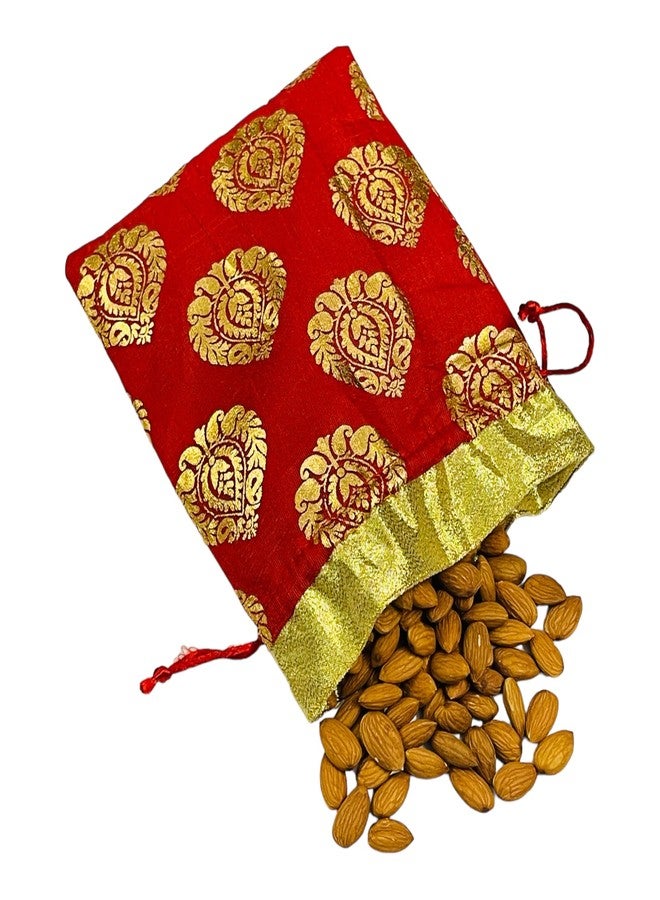 Kriwin Pack of Ten Pcs Women's Silk Drawstring Closure Small Size Gift Potli Bags Pouches(23 X 18 cm; Red & Golden) (10) - Image 4