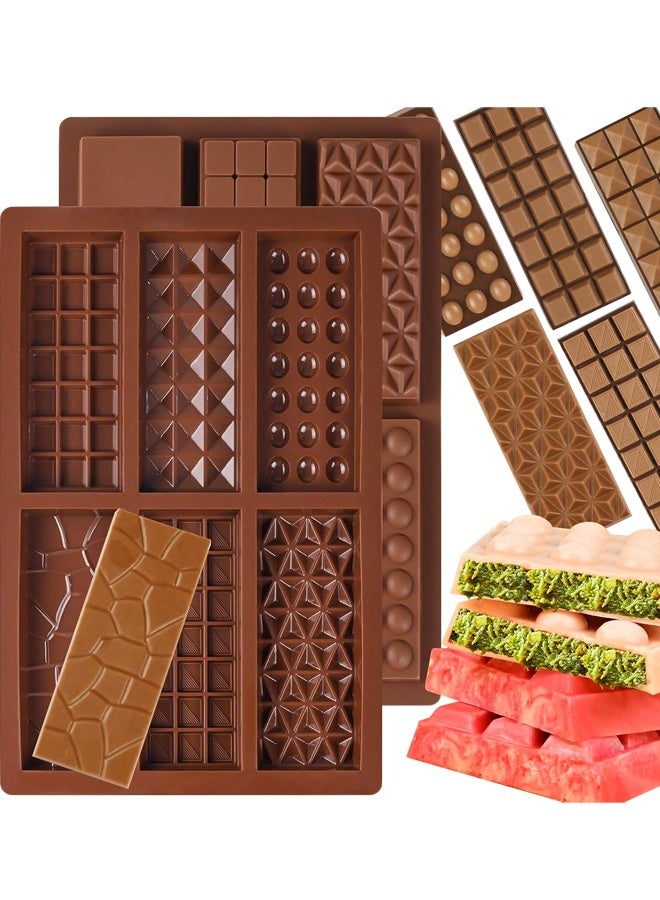 2 Pack Deep Silicone Molds, Non-Stick Chocolate Molds for Stuffed Pistachio Knafeh Bars, Energy Protein,6 in 1 Style Chocolate Bar Mold - Image 1