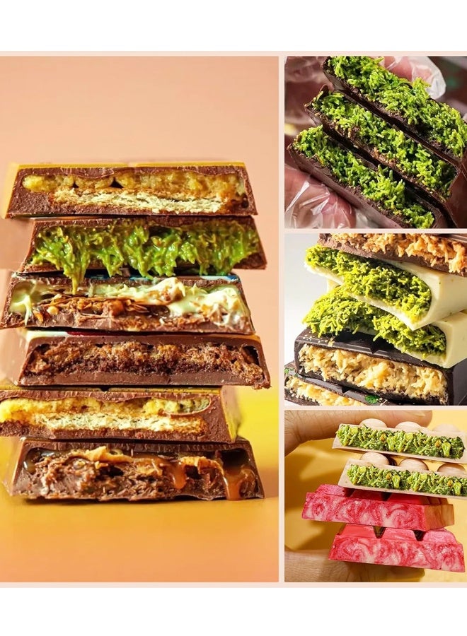 2 Pack Deep Silicone Molds, Non-Stick Chocolate Molds for Stuffed Pistachio Knafeh Bars, Energy Protein,6 in 1 Style Chocolate Bar Mold - Image 4