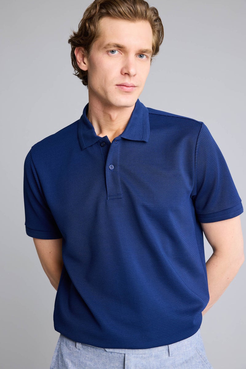 DeFacto Blue Man Short Sleeve Polo T-Shirt Casual - Image 1