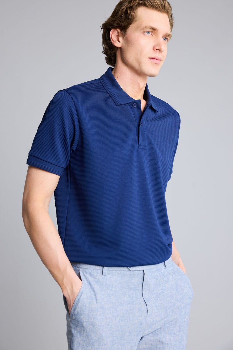 DeFacto Blue Man Short Sleeve Polo T-Shirt Casual - Image 3