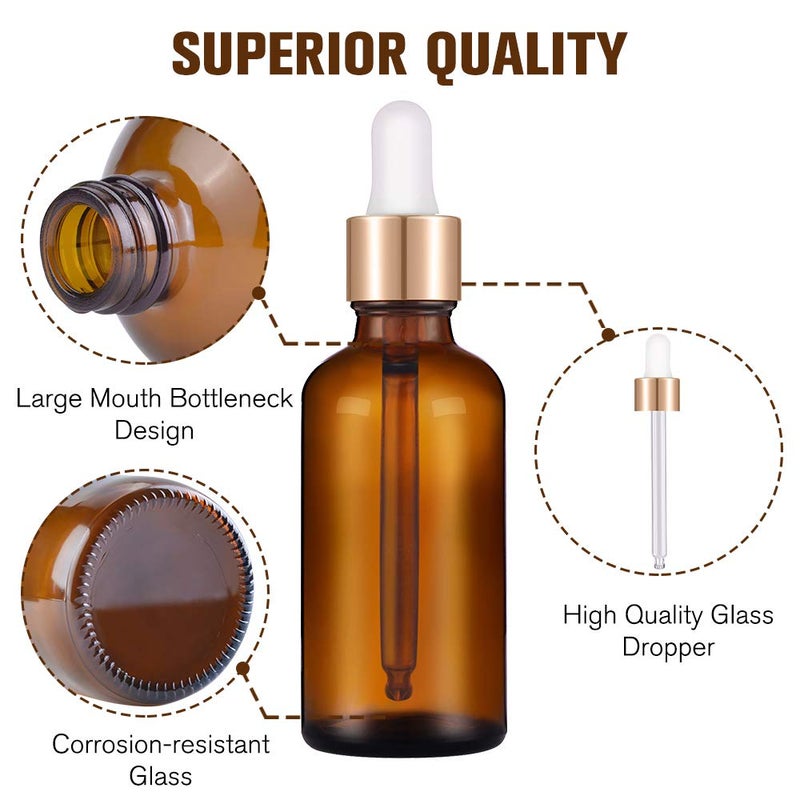 PrettyCare 1oz Glass Dropper Bottle Set of 24, Thick Amber Empty Bottles with Leakproof Golden Caps, Labels, Funnels - 30ml Eye Dropper Bottles for Storage, Essential Oils, Tincture - Image 5