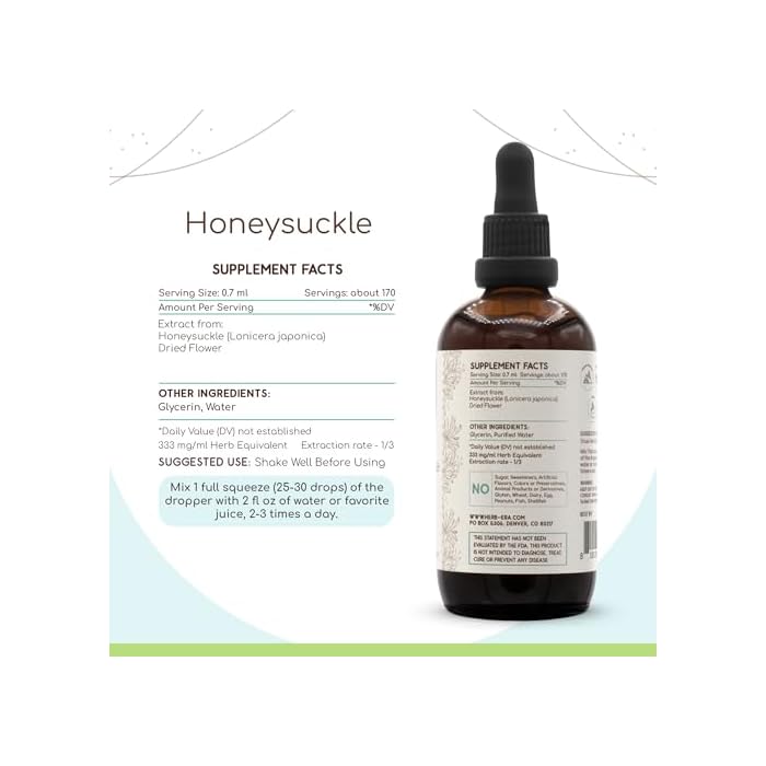 HerbEra Honeysuckle B120 Alcohol-Free Herbal Extract Tincture, Concentrated Liquid Drops Natural Honeysuckle (Lonicera Japonica) (4 fl oz) - Image 3