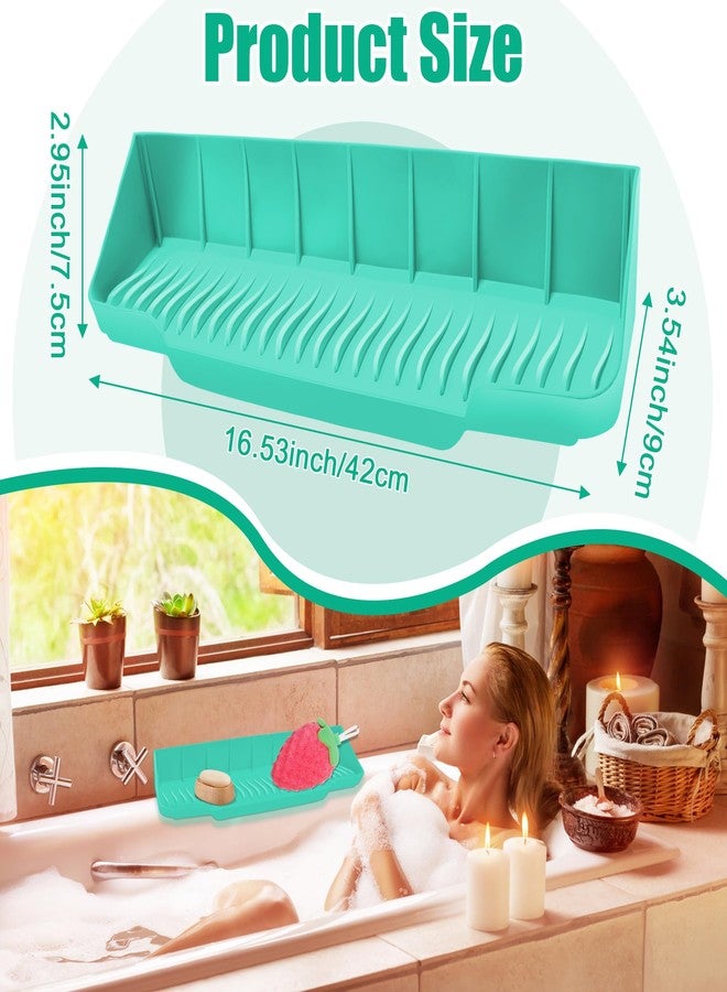 COITEK 16.5inch Bathtub Splash Guard for Tub,Silicone Bath Splash Guard with 6 Strong Suction Cups,Tub Splash Guard Play Shelf for Kids Bathroom Toy Holder (1pcs, Green) - Image 2