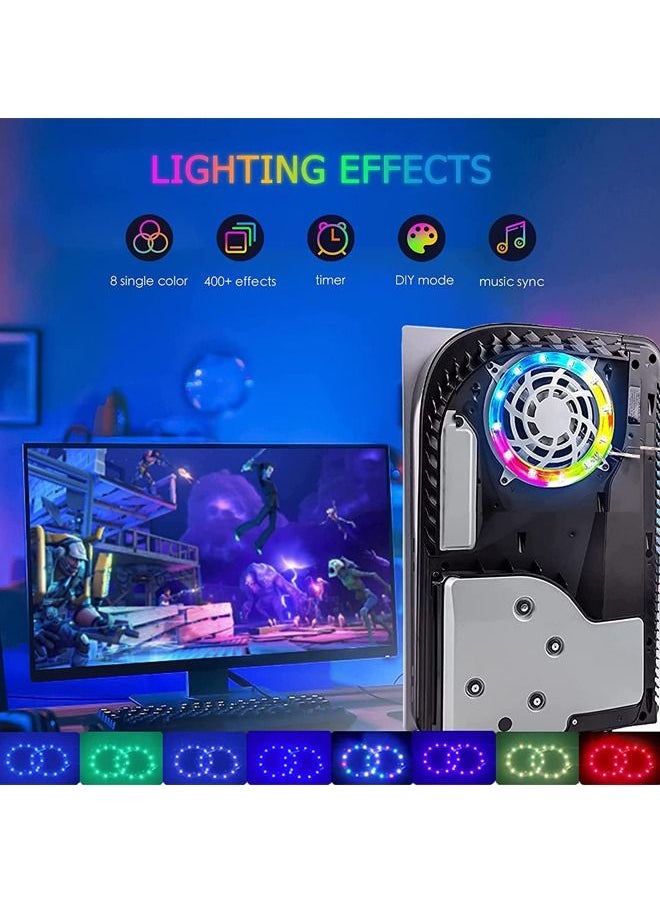 8 Color RGB LED Lights for PS5, Music Synchronized Color Changing Lights DIY Decorative Accessories 3 Control Methods More Than 400 Effects Remote Control Ring Light Runner Strip