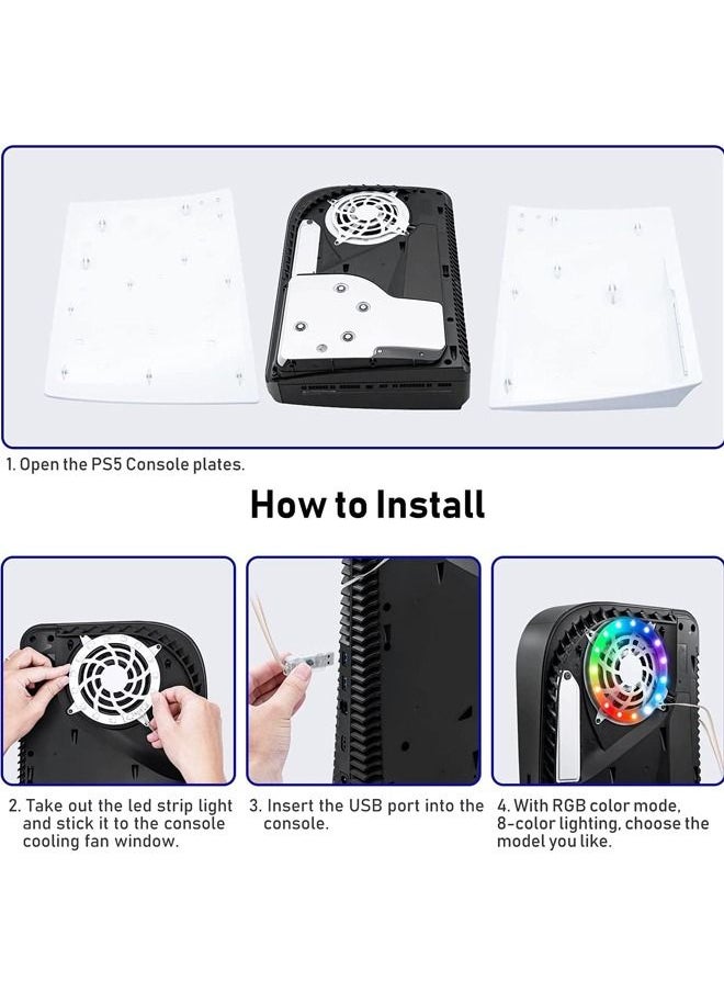 8 Color RGB LED Lights for PS5, Music Synchronized Color Changing Lights DIY Decorative Accessories 3 Control Methods More Than 400 Effects Remote Control Ring Light Runner Strip
