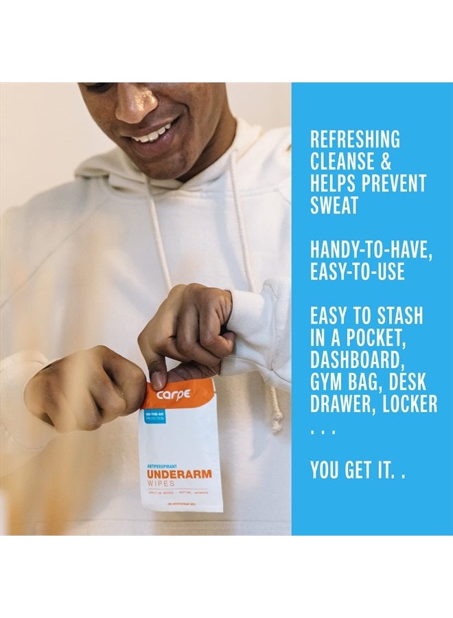 Carpe On-the-Go Antiperspirant Underarm Wipes (Pack of 3 Boxes) for Sweat Blocking, Deodorizing, and Cleansing When You're On the Move - 45 Residue Free, Individually Wrapped Wipes - Image 4