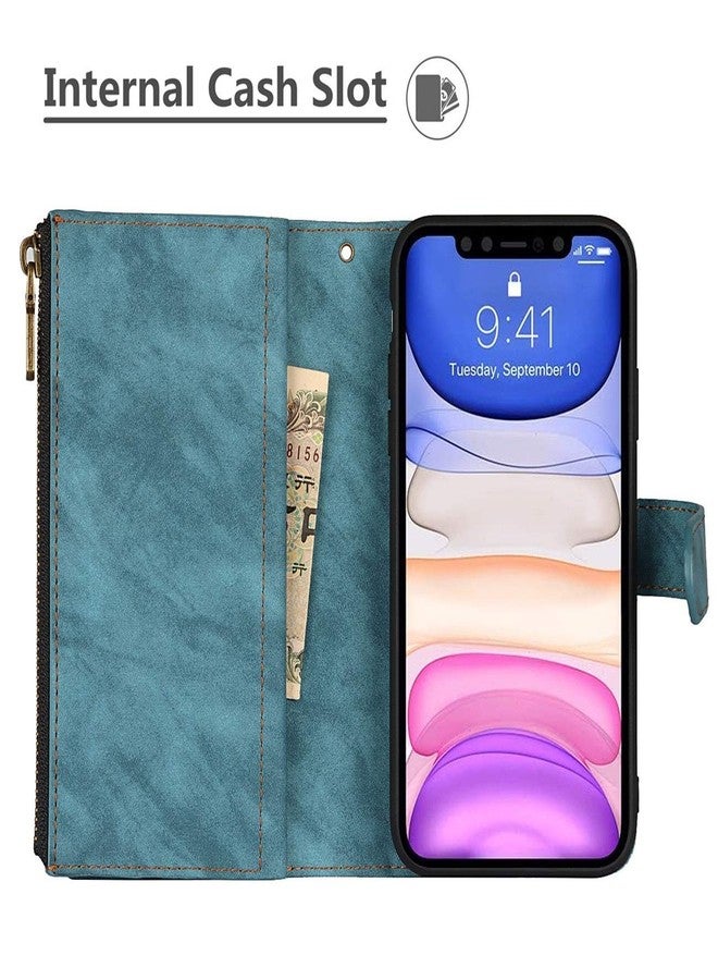 iCoverCase for iPhone 11 Wallet Case with Card Holder and Wrist Strap, PU Leather Kickstand Card Slots Zipper Pocket Magnetic [Detachable] Flip Cover Case 6.1 Inch (Blue) - Image 4