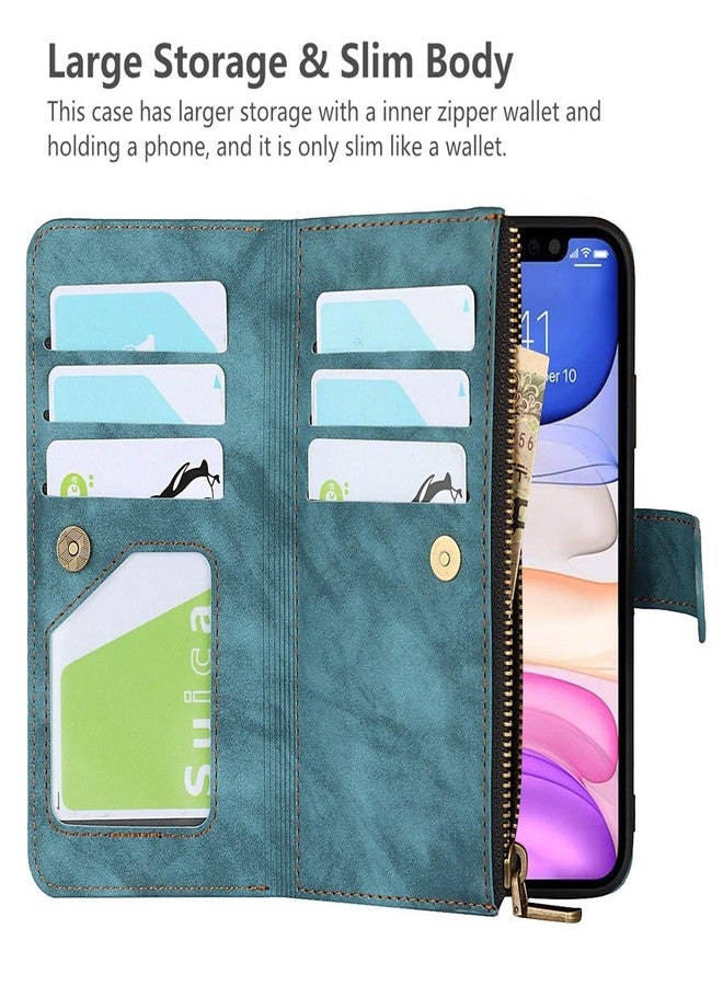 iCoverCase for iPhone 11 Wallet Case with Card Holder and Wrist Strap, PU Leather Kickstand Card Slots Zipper Pocket Magnetic [Detachable] Flip Cover Case 6.1 Inch (Blue) - Image 3