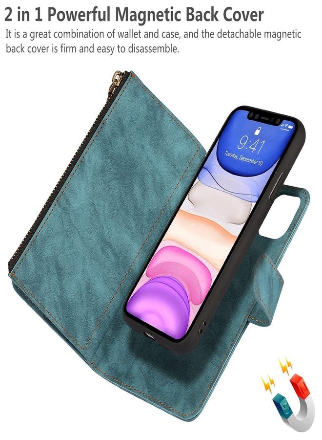 iCoverCase for iPhone 11 Wallet Case with Card Holder and Wrist Strap, PU Leather Kickstand Card Slots Zipper Pocket Magnetic [Detachable] Flip Cover Case 6.1 Inch (Blue) - Image 5