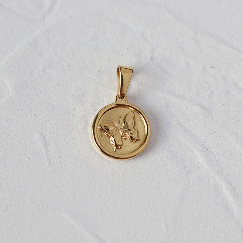 Generic L-Series Pendant Serpentine Rose Coin Clasp Necklace L05 Round Butterfly 