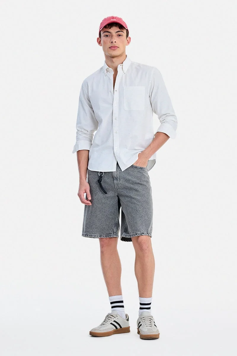 سنيتش White Textured Long Sleeve Regular Fit Shirt