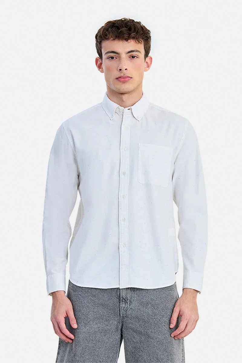 سنيتش White Textured Long Sleeve Regular Fit Shirt