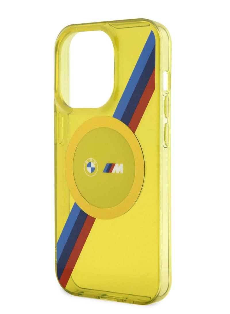 BMW Magsafe Case with M Tricolor Stripes Design for iPhone 15 Pro - Yellow - Image 1